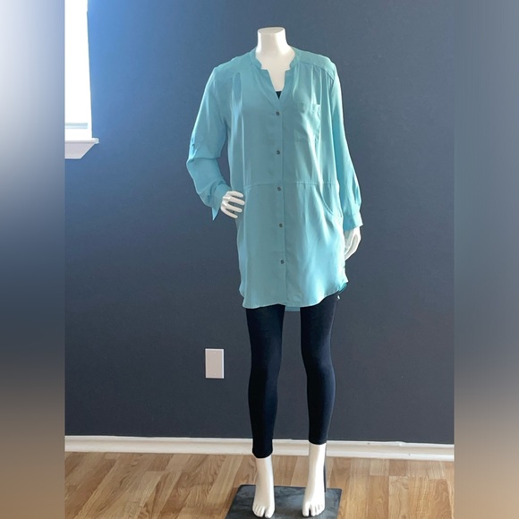 Lush Blush long sleeve size small Button Down Shirt Dress Career tunic turquoise - Picture 9 of 9